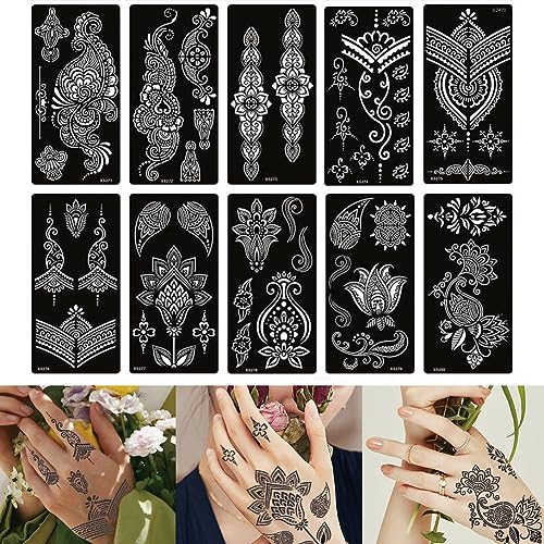 XMASIR Kit de 10 feuilles de pochoirs de tatouage pour femmes Art Tattoos Pochoirs Autocollants Flower Lace Pattern Designs tattoo Templates