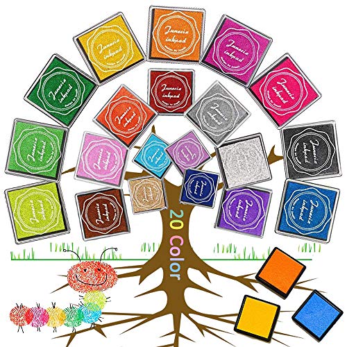 20 Pièces Coussin Encreur, XCOZU Encre Doigt Encreur Couleur Encre Tampon Enfant Coussins Encreurs pour Empreinte, Empreinte Digitale Encre Tampon Encreur Scrapbooking, Peinture, Tissu