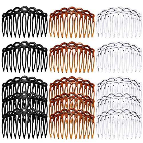 VEGCOO Peignes à Cheveux Décoratifs, 15Pcs Peignes Latéraux Cheveux Peigne à Cheveux Tressé Rétro en Plastique de Couleur Pure (11Dents)