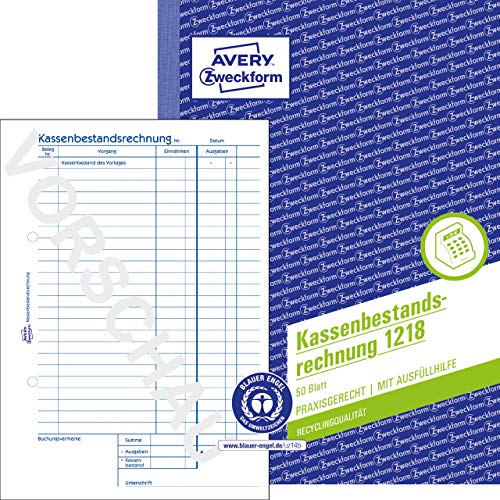 AVERY Zweckform 1218 Lot de 50 feuilles de papier recyclé 100% recyclé certifié par des experts juridiques pour la gestion de la comptabilité en allemand et AT Blanc