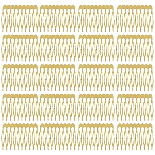 Lot de 20 peignes à cheveux unis en métal argenté à 5 ou 10 dents pour travaux manuels - Peignes décoratifs pour voile de mariée - Coiffe française torsadée (10 dents, doré)