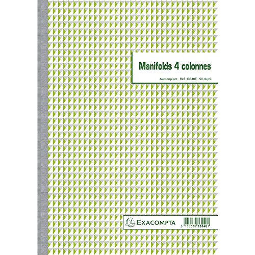 Exacompta - Réf. 13540AE - 1 Manifold 4 colonnes - 50 feuillets numérotés et autocopiants en 2 exemplaires (1 original + 1 copie) - format A4 - certifié FSC - fabriqué en France