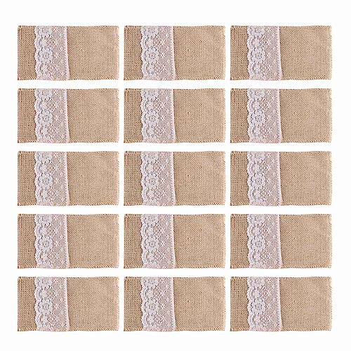 Micvtve Lot de 100 pochettes rustiques en toile de jute pour couverts de mariage - Accessoires de décoration de table