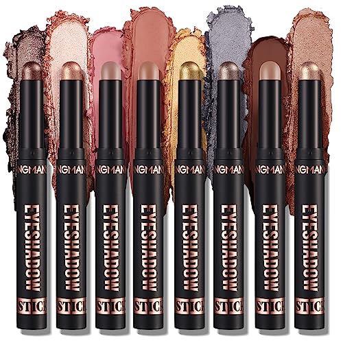 Domality 8 Couleurs Glitter et Matte Eyeshadow Stick Set, 8Pcs Metallic Eyeshadow Crayon, Longue Durée Imperméable Crème Crayon Maquillage Yeux