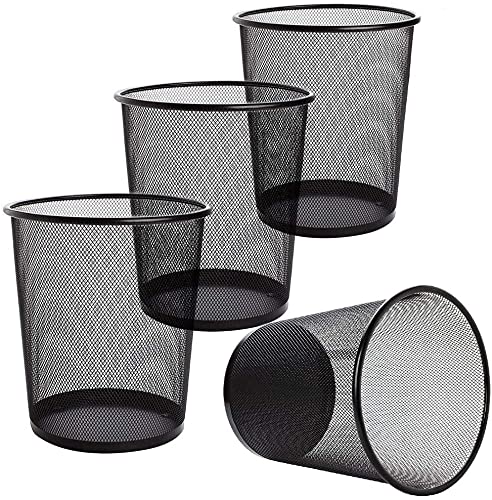 Tebery Lot de 4 Métal Corbeille à Papier, 12L corbeilles circulaires en maille pour salle de bain, cuisine, bureau
