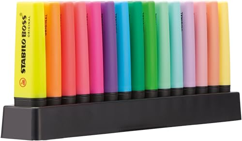 STABILO BOSS ORIGINAL - Surligneur - Set de bureau x 15 Surligneur fluo et pastel assortis