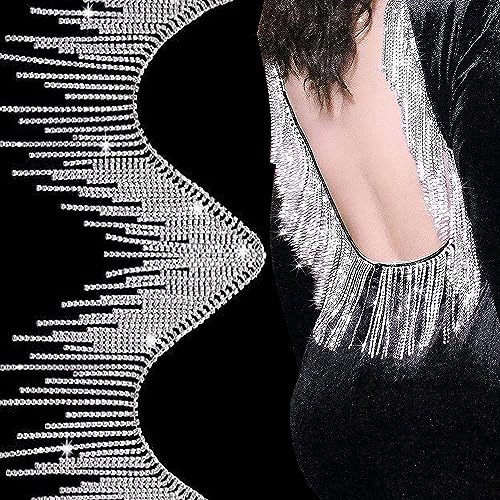 MINGZE 91cm Chaîne Gland Strass, Cristal Paillettes Garniture Franges Diamant Pampilles pour Fête Mariage Collier Mariée Artisanat Bricolage Vêtements Accessoires Vase Décorations, 1 Yard Argent